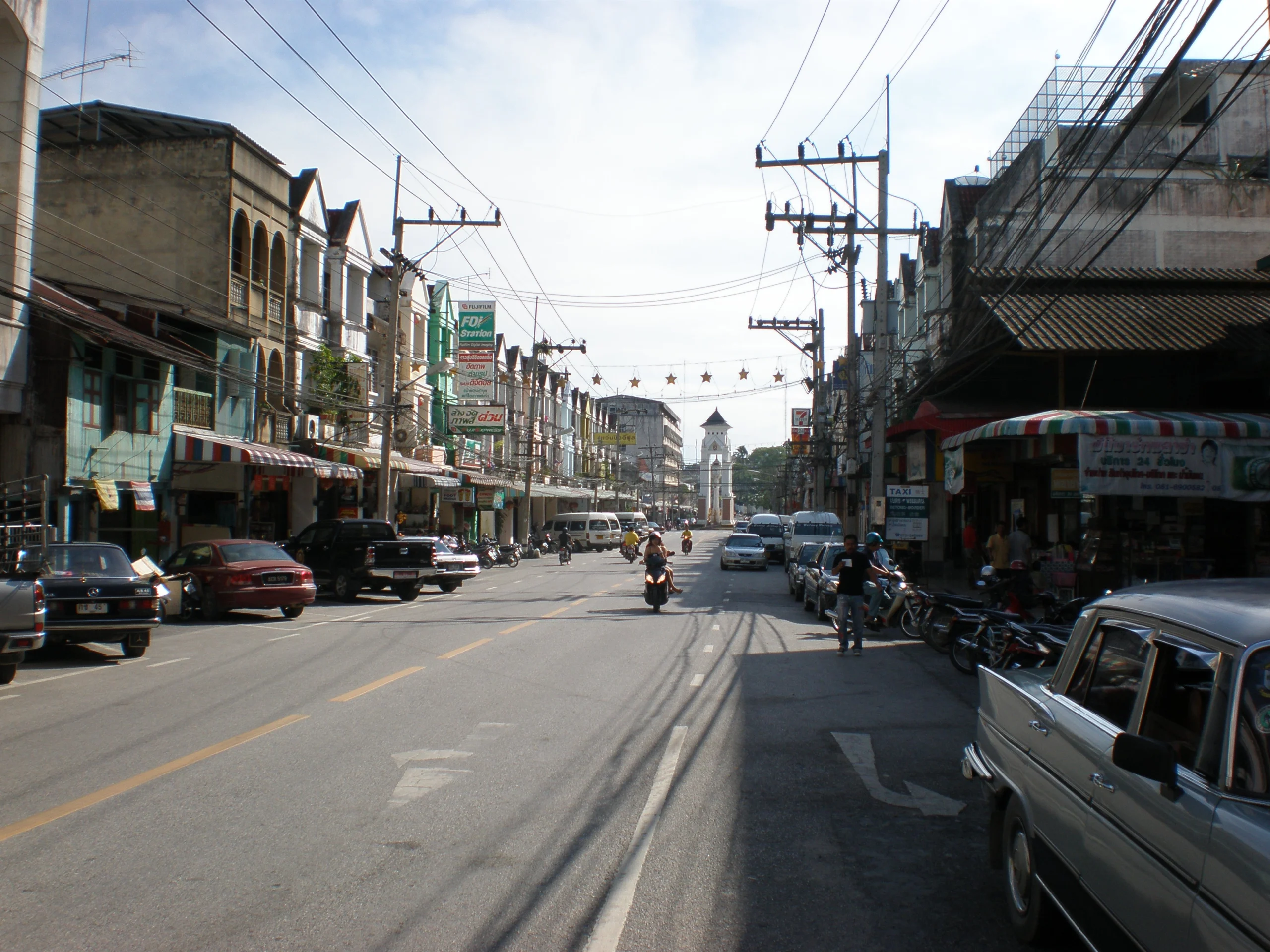 Shophouse street in Betong town, Yala province
