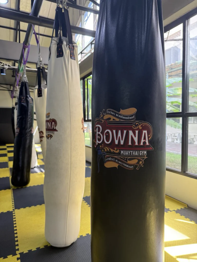 Heavy bags hanging at Bowna Muay Thai Gym, Sathorn, Bangkok