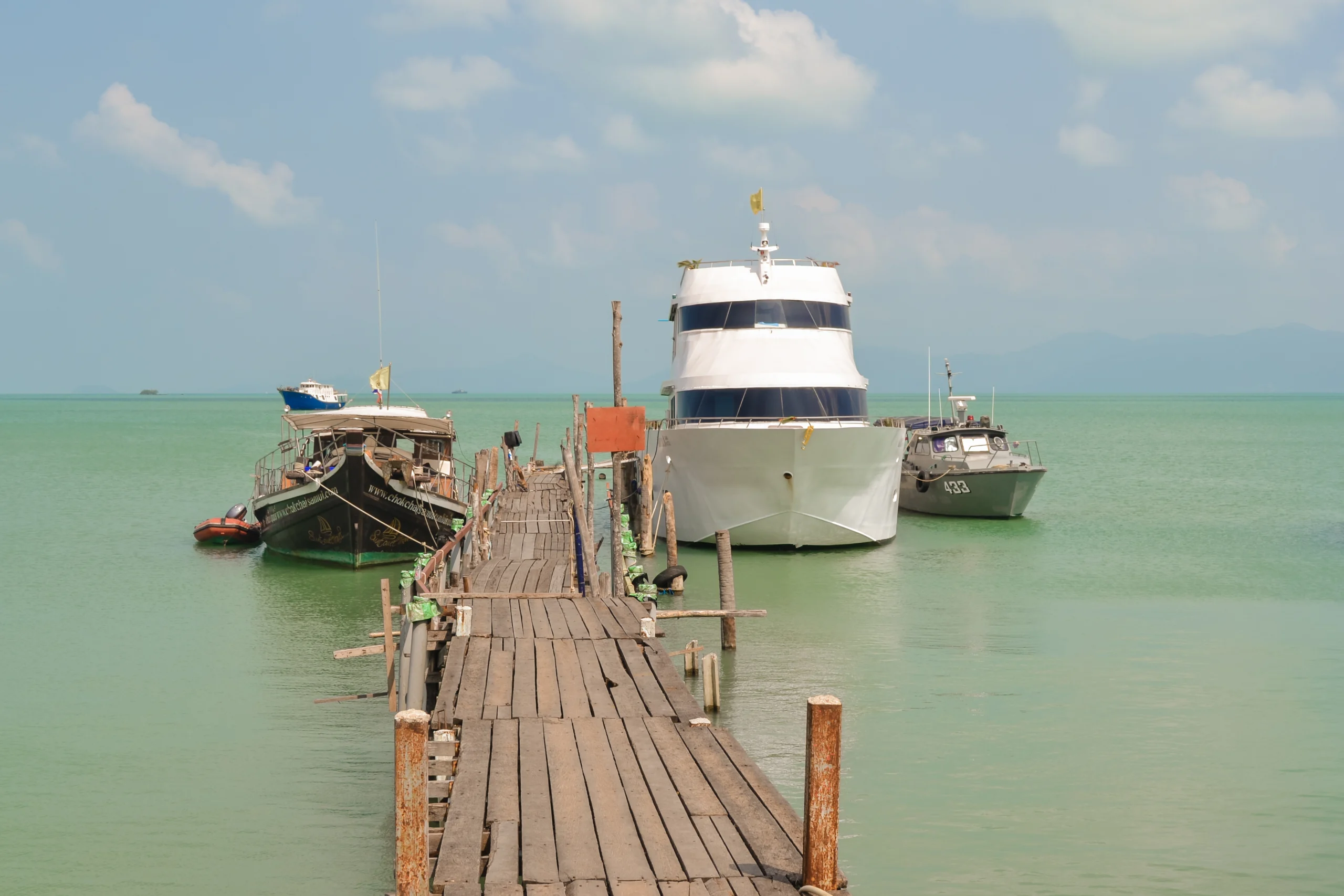 Wooden boat pier at Bophut village on Koh Samui’s calm north coast
