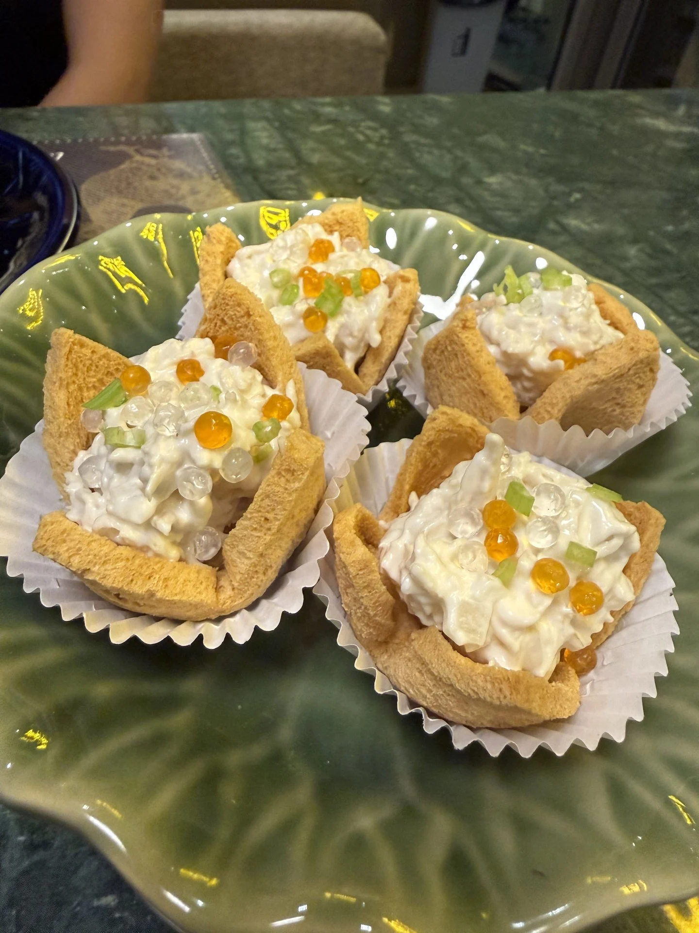 Crab meat salad in crispy golden cups at Luk Kaithong One Bangkok
