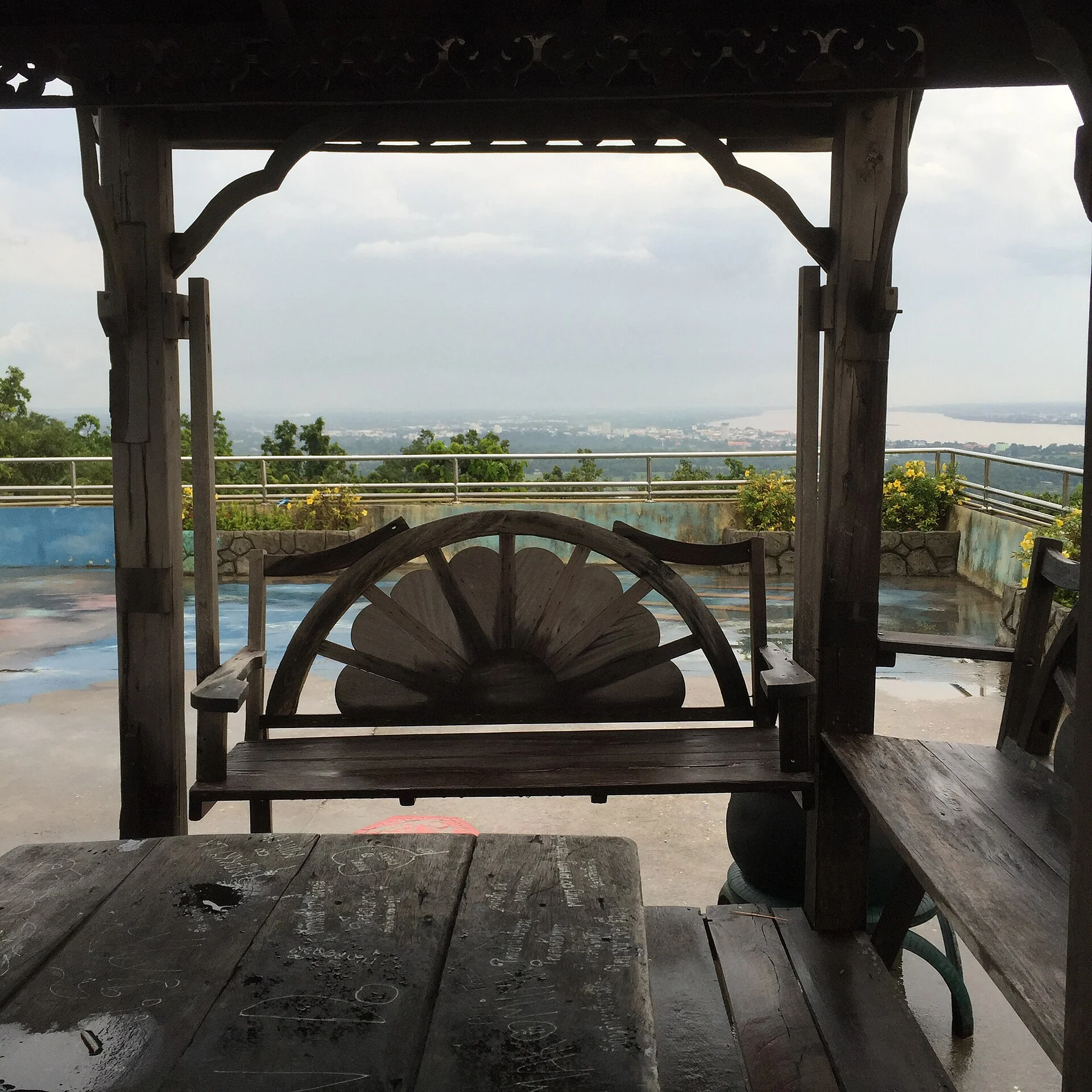 Quiet pavilion lookout over the Mekong in the hills above Mukdahan