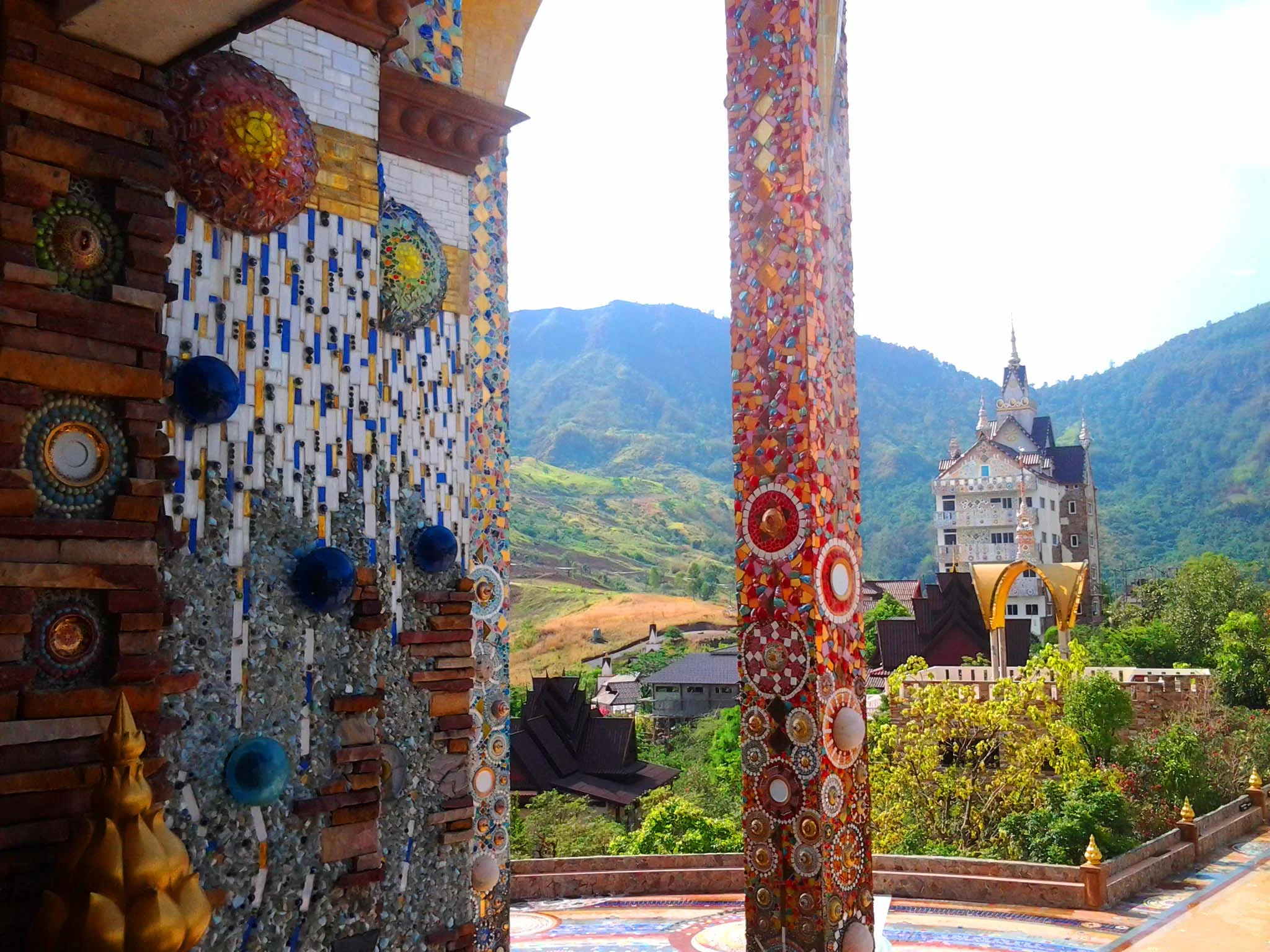 The mosaic-tiled temple and white pagoda of Wat Pha Sorn Kaew at Khao Kho, Phetchabun