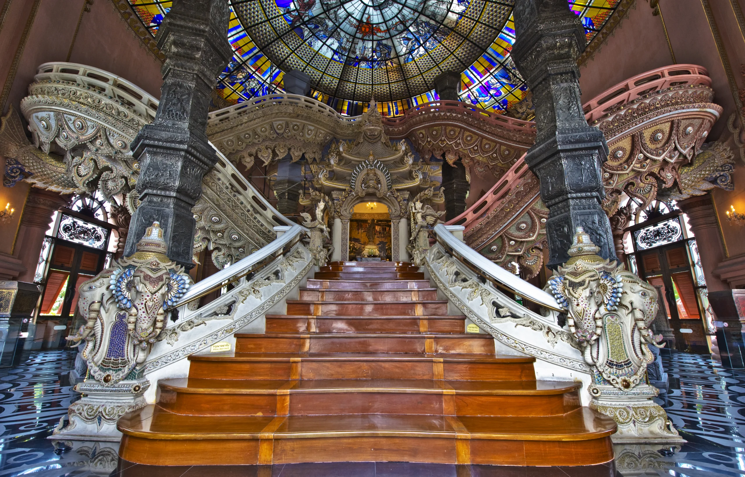 Stained-glass staircase inside the Erawan Museum, Samut Prakan
