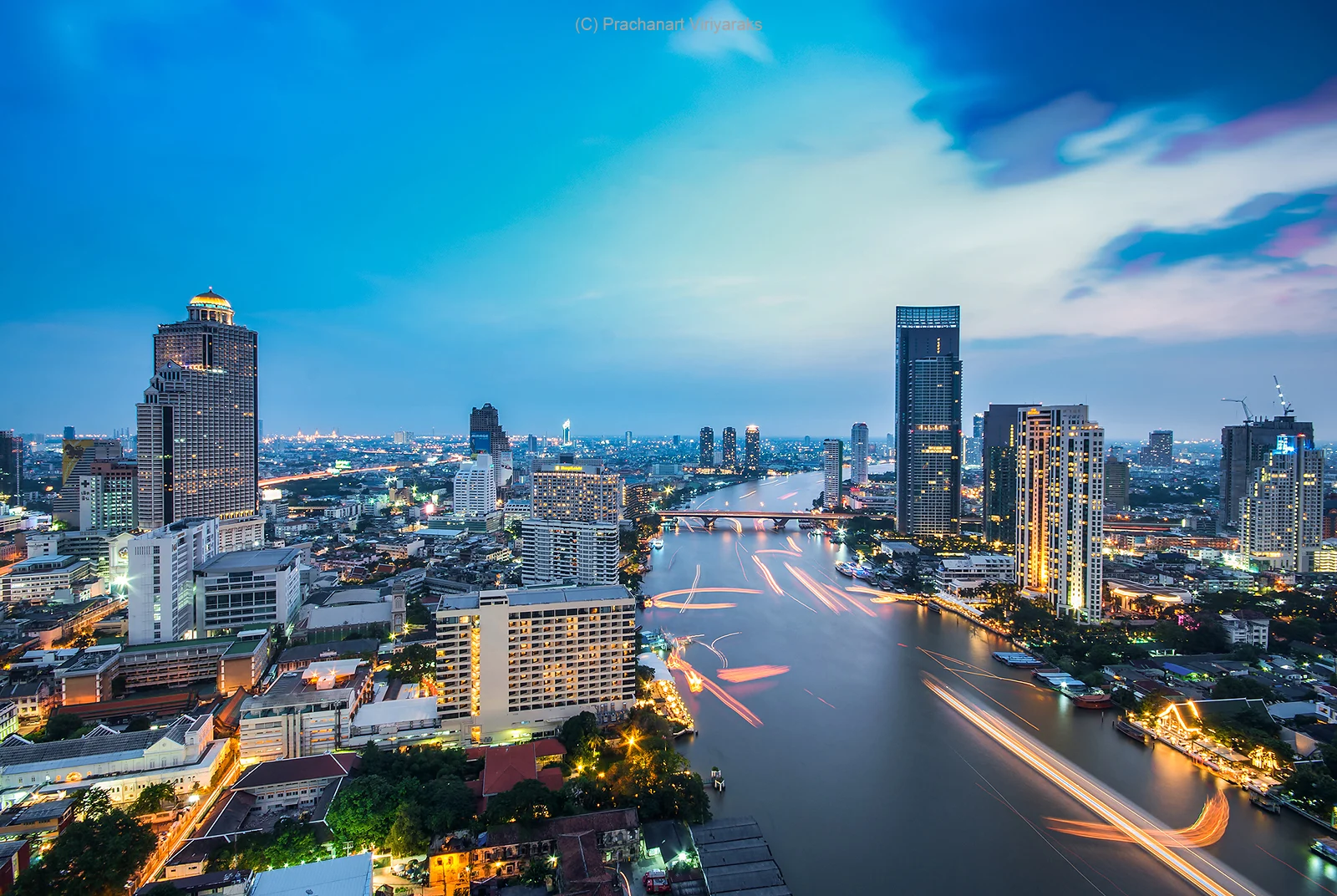 The riverside line-up along the Chao Phraya — Bangkok's five-star mile