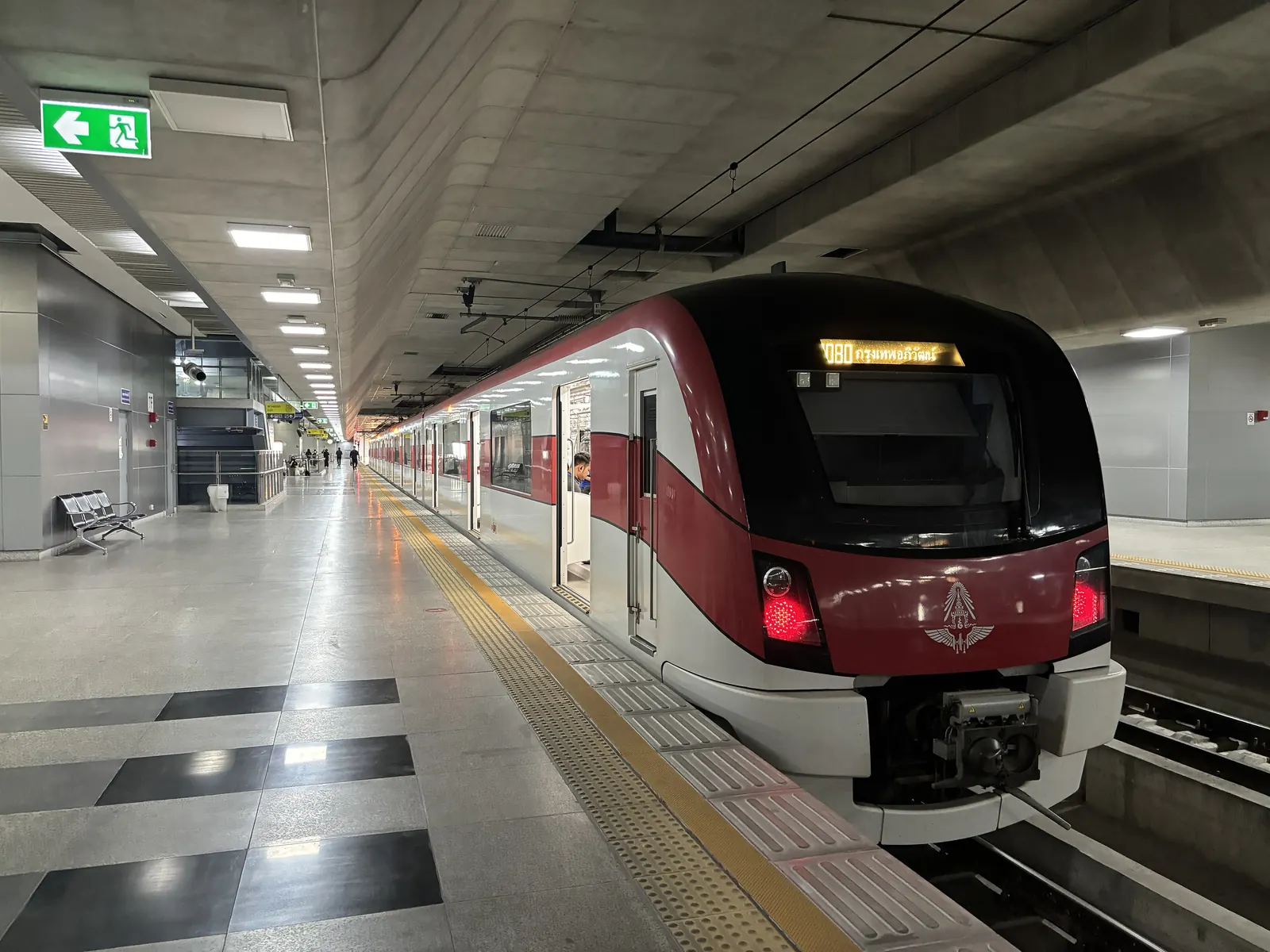 An SRT Red Line train at Krung Thep Aphiwat Central Terminal, the Bangkok end of the Dark Red Line from Don Mueang