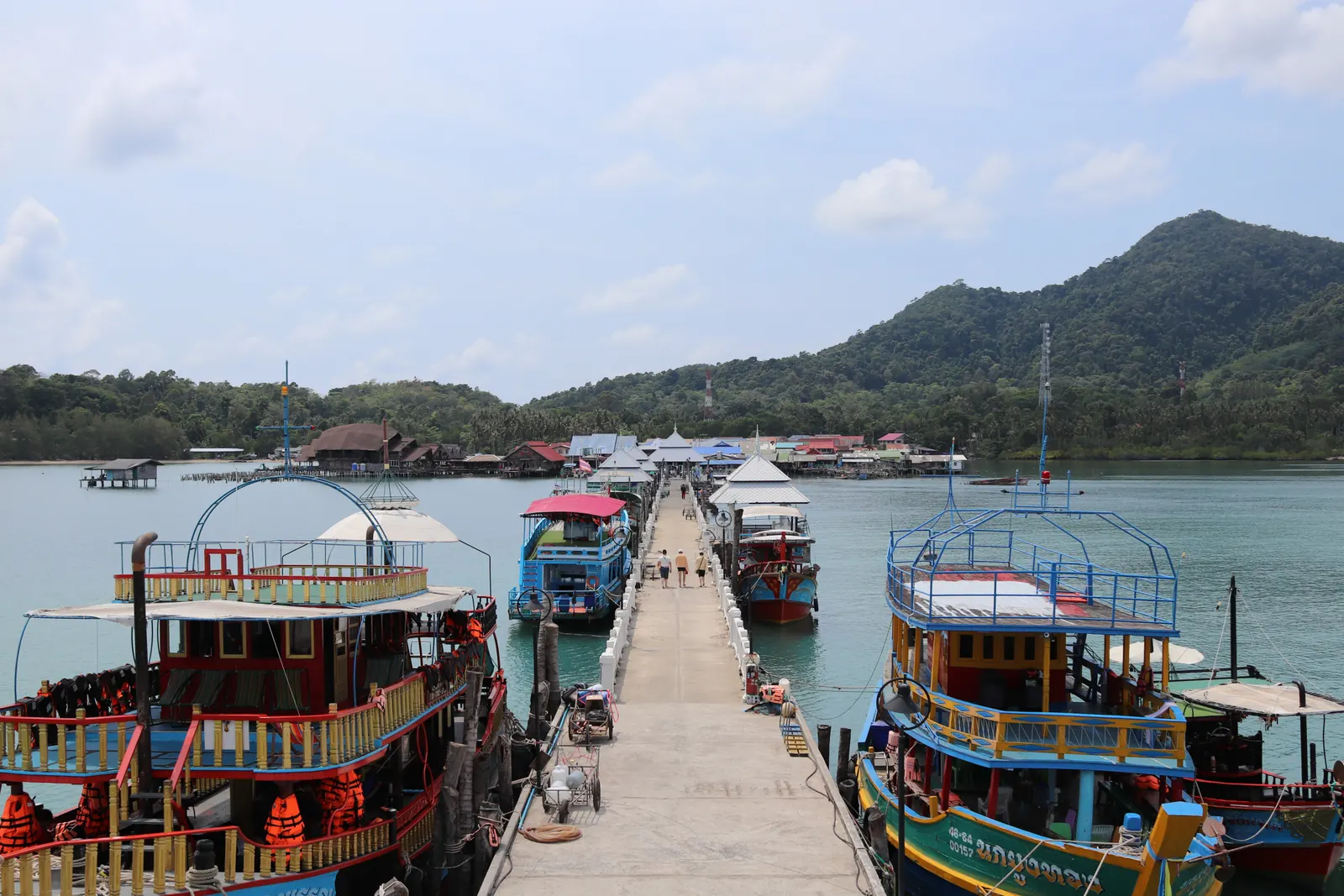The boardwalk through Bang Bao village on Koh Chang with shops and restaurants either side