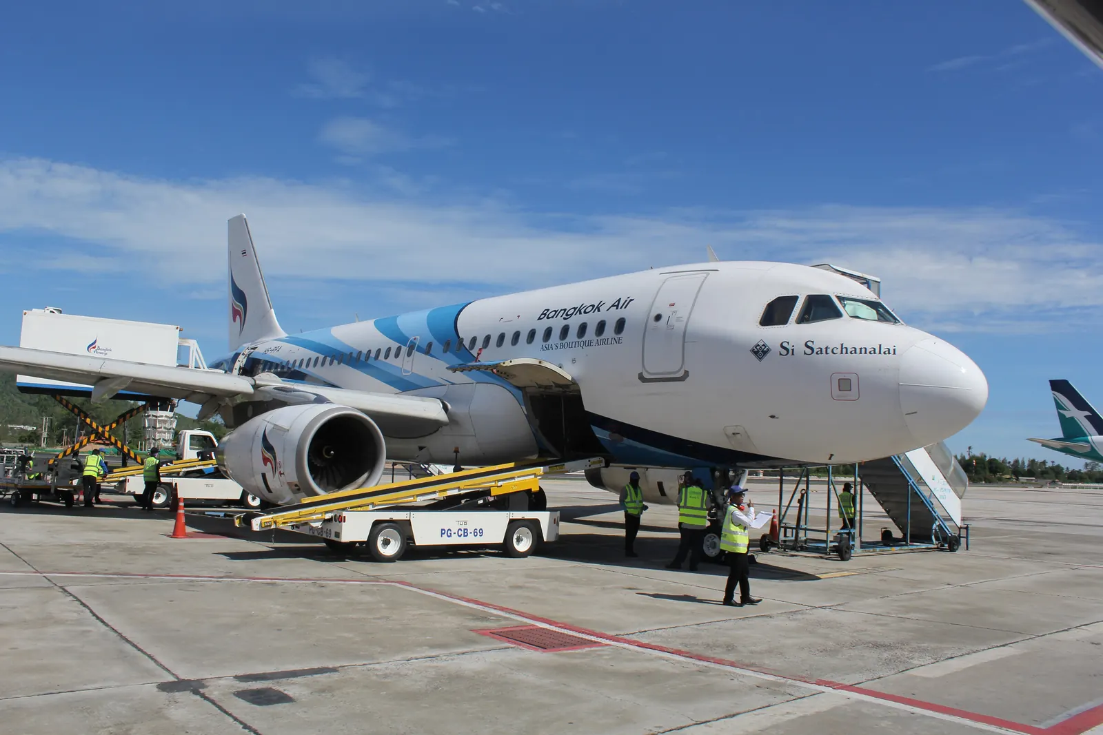 Bangkok Airways ATR aircraft parked on the apron at Samui airport, the privately owned Koh Samui airport