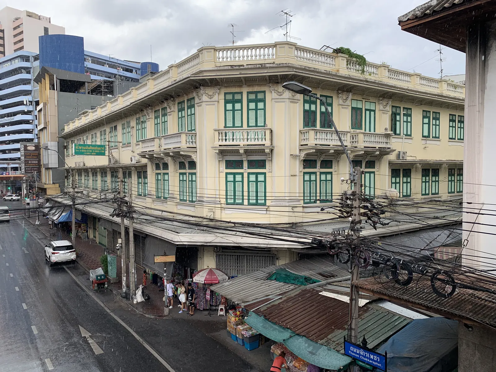 Shophouse corner in Phahurat, Bangkok's Little India, with fabric shops
