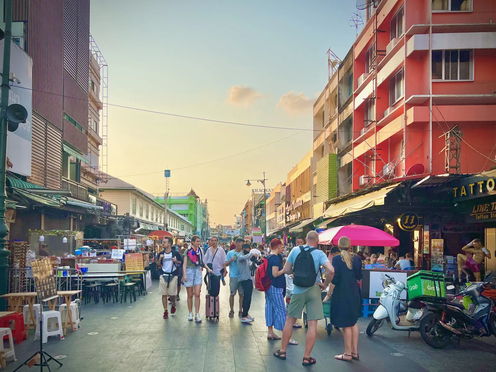 Khao San Road in Bangkok on a busy evening