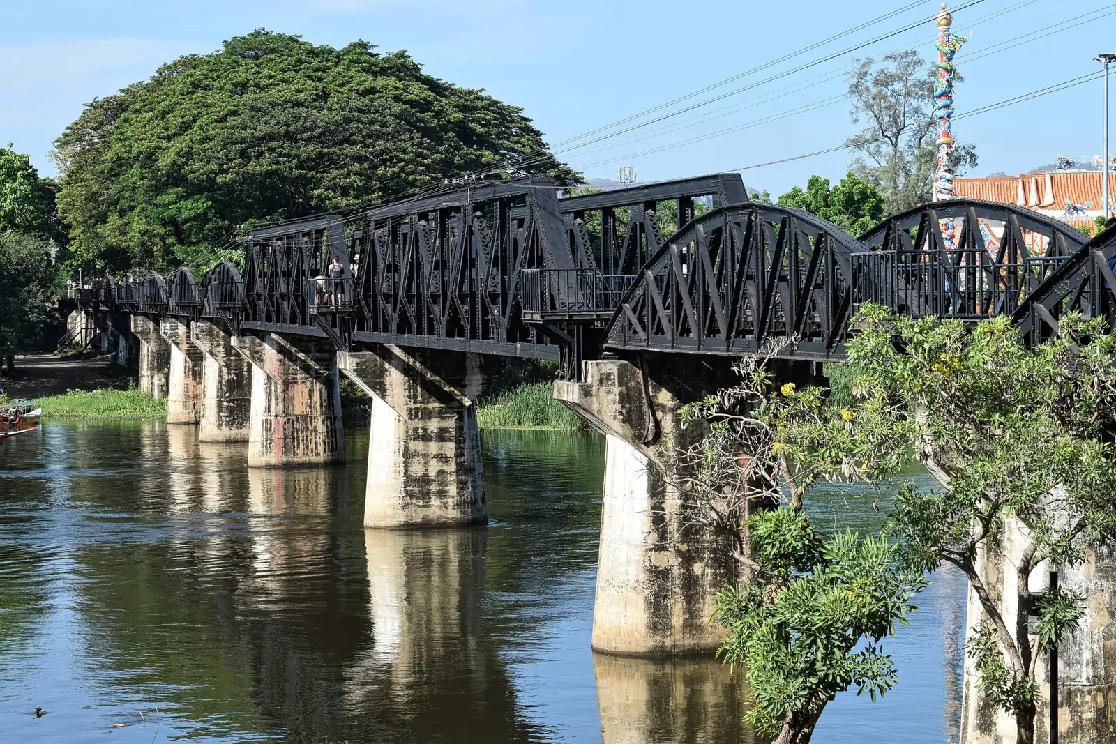 The Bridge over the River Kwai at Kanchanaburi, seen from the tourist plaza