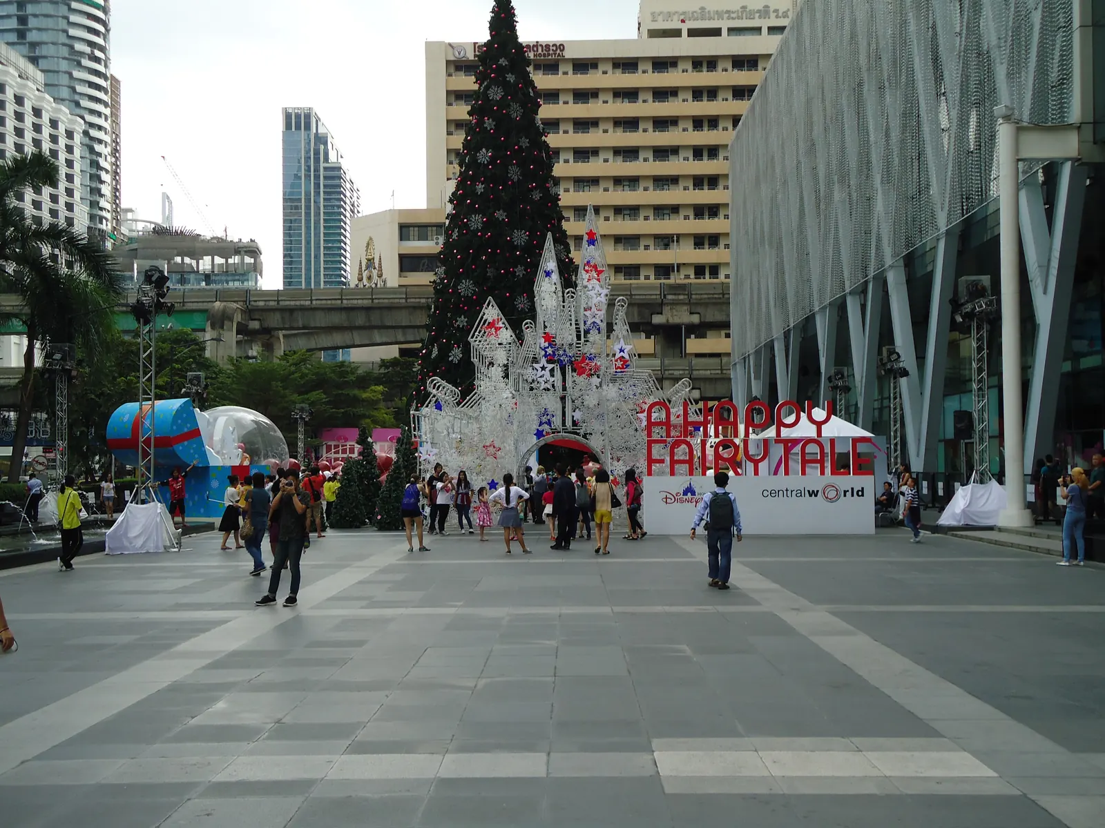 Christmas tree and lights on the square outside CentralWorld shopping centre, Bangkok
