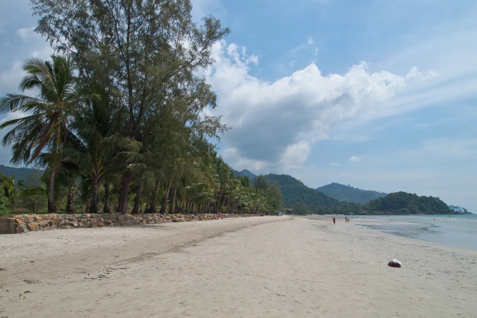 Klong Prao beach on Koh Chang's west coast, a long sandy bay backed by jungle hills