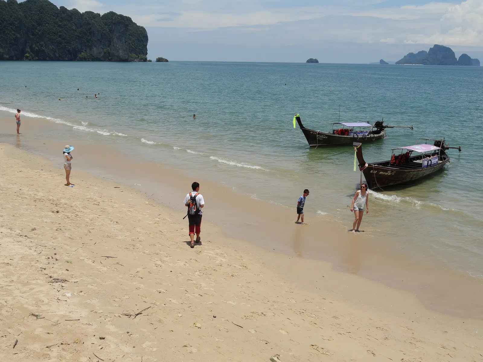 Longtail boats on Ao Nang beach, Krabi, where the boats to Railay leave from